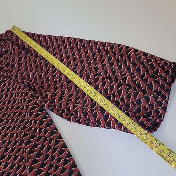 $74 NEW 1X DANIEL RAINN NORDSTROM rust blue cream metallic sheer sleeve top NWT - Picture 7 of 9